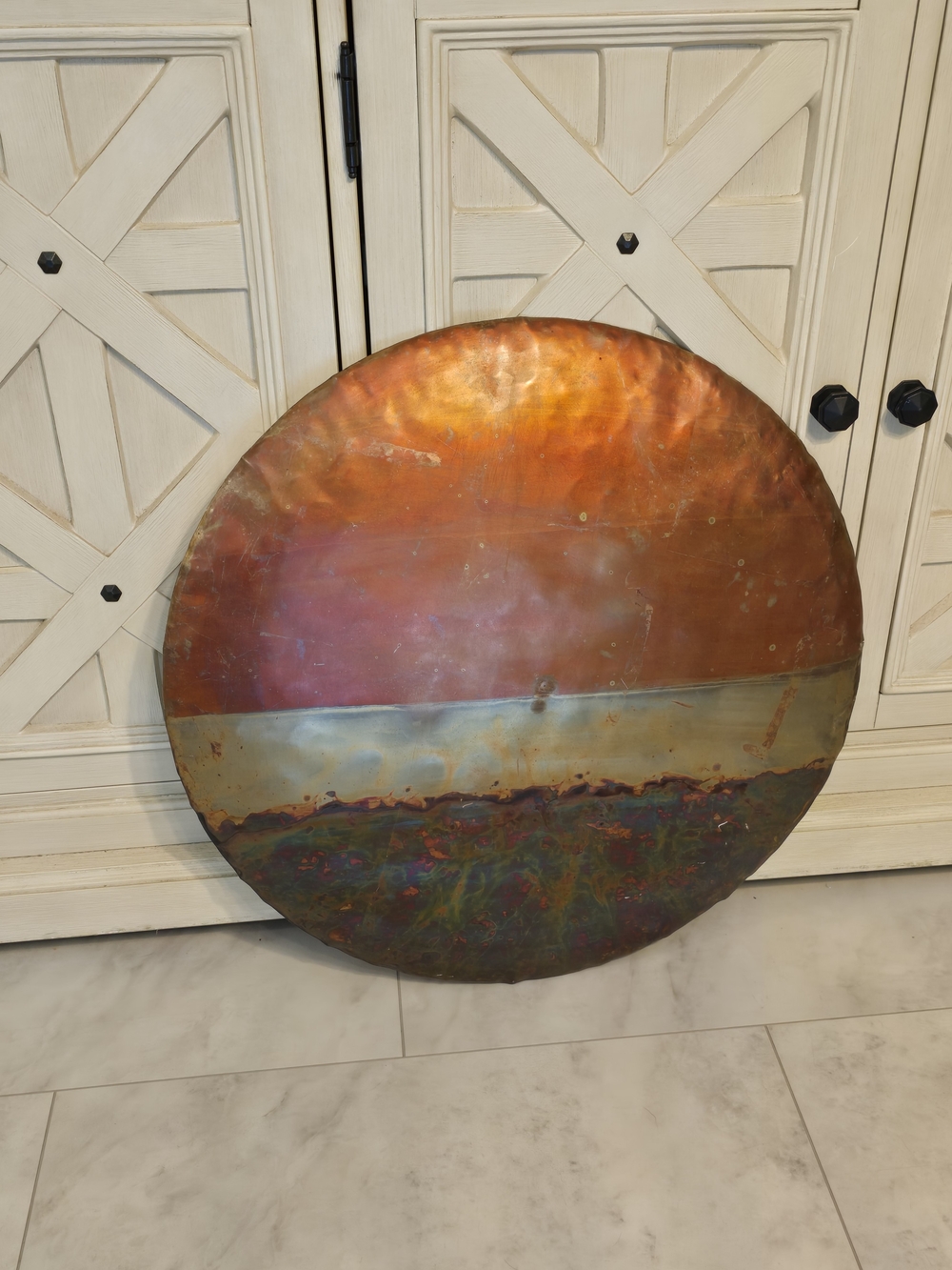 Copper-Tone Round Metal Wall Art - Rustic Multicolor